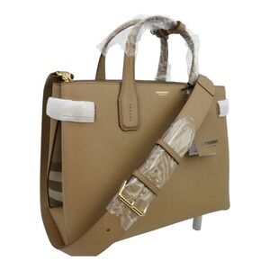 Burberry Camel Banner Tote Satchel with Gold Accents